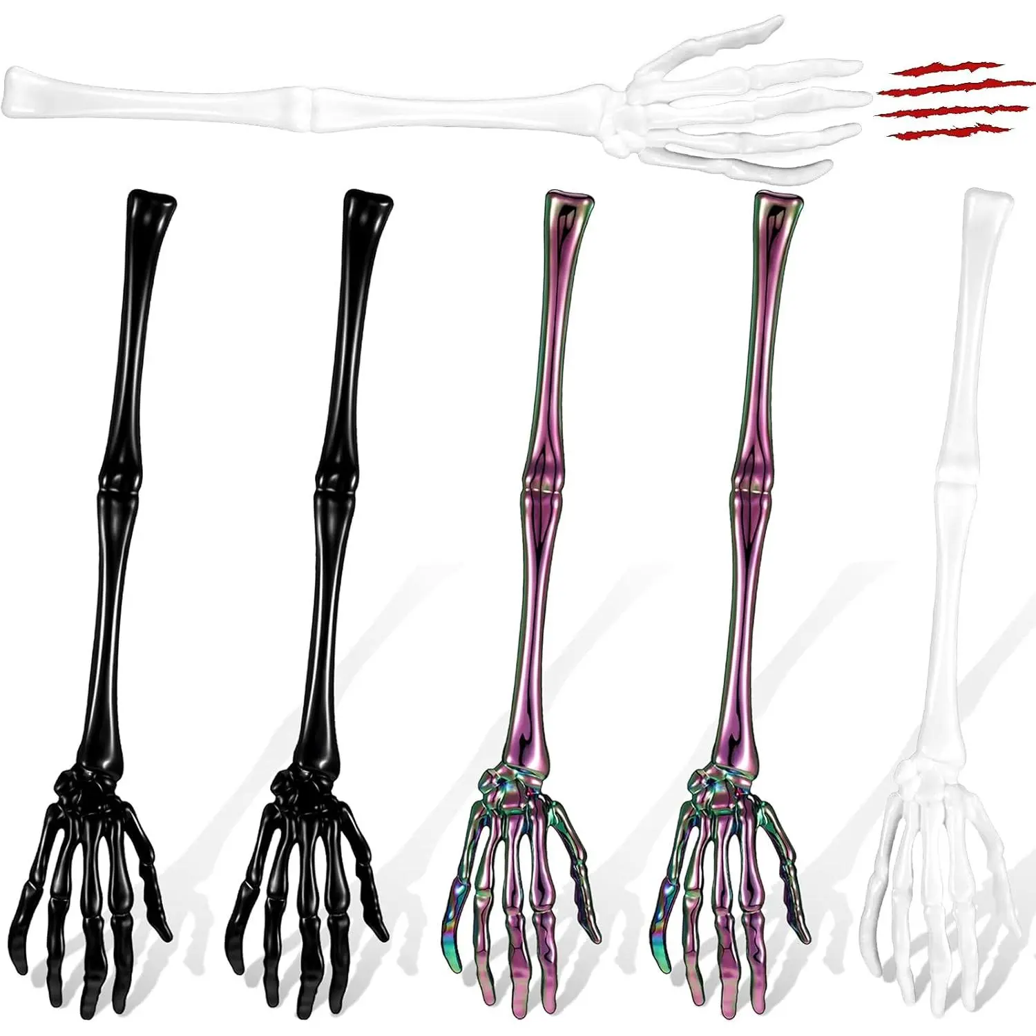 6 Pieces Halloween Skeleton Hands Salad Tongs Halloween Salad Spoon Halloween Salad Tong Skeleton Hand Skull Tong Skull Salad Spoon Halloween Kitchen Tableware Halloween White and Black Salad Spoons