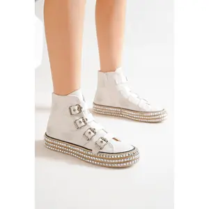 Edgy Multi-Buckle High-Top Sneakers ASH-16 with Studded Platform Sole