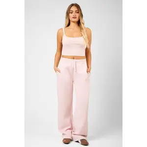 Kaiia Logo Wide Leg Joggers Dusty Pink