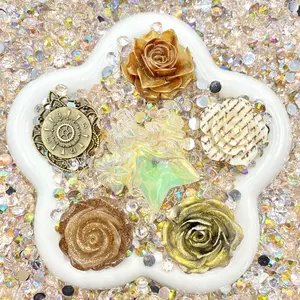 Vintage Rosewood  - Rose Rose Mix - Floral Resin Cabochon Mix with Rhinestones – Assorted Flower Resin Charms for Whipped Cream Glue, Resin Art & Mirror Decoration