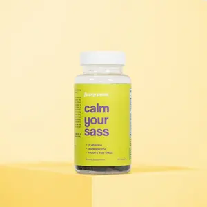 Fussy Mom Wellness Supplements Calm Your Sass Mood Support Supplement with St. Johns Wort | Stress Relief – Helps Calm The Mind & Body | 100% Plant-Based Happy Pills, Ashwagandha, 5-HTP, Chamomile, GABA | Herbal Adaptogens, Made in the USA - 60 Capsules