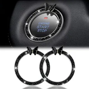 2 count  Bling Butterfly with Double Rhinestone  Engine Start Stop Decoration Ring,  Interior Accessories for Women, Push to Start Button Cover Sticker, Automotive , Black