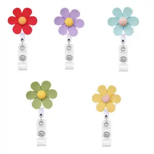 5 Cute Floral Retractable Badge Reel Clips, Durable PP ID Holders for Nurses and Office Staff, Fun Work Accessories for Professionals, Nursing Badge Reel