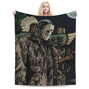 Jason Voorhees themed printed flannel blanket, suitable for sofa, bed, travel, camping, living room, office, all seasons, soft and lightweight