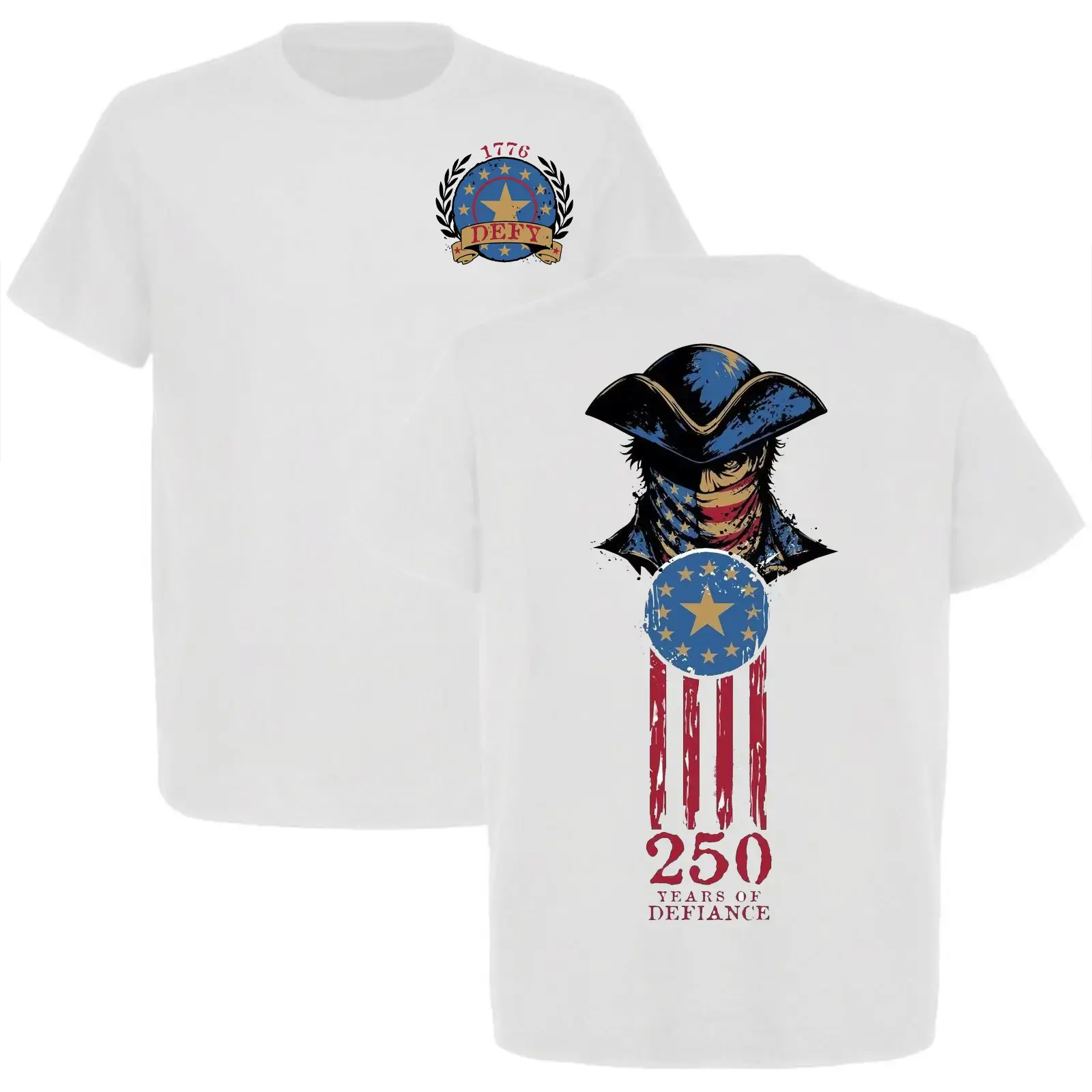 Men's Classic Casual Cotton Short-Sleeve Top, 1776 Patriotic America Graphic Tee, 250 Years of Defiance USA Independence Vintage 4th of July Unisex, Shortsleeve