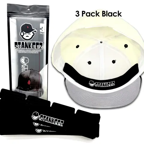 3 Pack Black Stankeez Hat Liners. Patented hat protector that is REUSABLE, HAND-WASHABLE AND INTERCHANGEABLE.