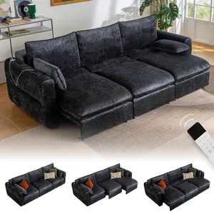 Convertible Sleeper Sofa Bed, Power 103" Electric 2in1 Convertible PowExtendable Couch Bed with Fast Charging USB&3 &Wide Back, Oversized Couches for Living Room&Small Space, Velvet Black | Electric Extendable, Fast-Charging Port, Wide Backrest