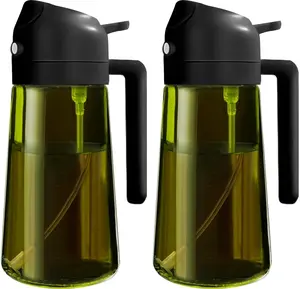 [CLOUDSEA]2025-2pc Oil Sprayer for Cooking, 2 in 1 Olive Oil Dispenser Bottle for Kitchen, 16oz/470ml Premium Glass, Food-grade Oil Mister for Air Fryer, Salad, Frying, BBQ (Dark Green Bottle)
