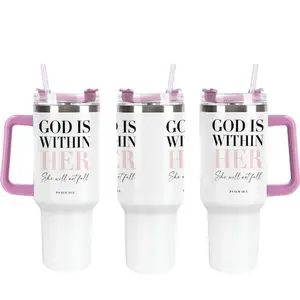 Psalm 46:5 Christian Tumbler with Handle, God is Within Her She Will Not Fall Cup, Faith Based Gift for Women, Religious Travel Mug, Bible Verse Coffee Cup, 40oz Stainless Steel Tumbler, Kitchen Drinkware