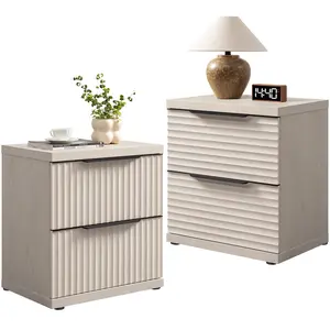 SICOTAS Night Stand Set 2 Fluted, Large Nightstands with 2 Storage Drawers, Bedside Tables for Bedroom, Nightstands Set of 2, 24.3" Tall Mid Century Modern Bed Side End Table