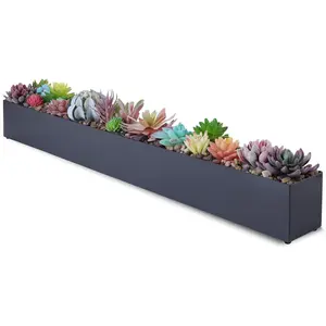 Modern Grey Rectangle Planter Box, 16" Metal Planter  for Succulent, Narrow Box for Table or Window Sill, Rectangular Stainless Steel Long
