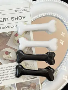 4pcs Cute Dog Bone and Crocodile Hair Clips, Versatile Side Bangs Hair Clamps, Party and Holiday Accessories, School Supplies, Fun Hair Accessories