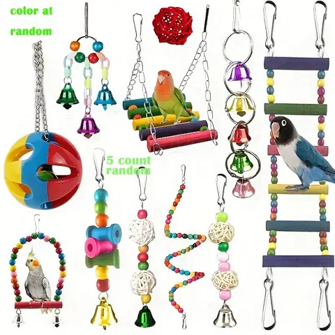Random Color Bird Toy, 5 Counts Colorful Bird Hanging Toy, Bird Chewing Toy, Bird Cage Toy, Pet Supplies for Budgerigar, Parakeet, Conure