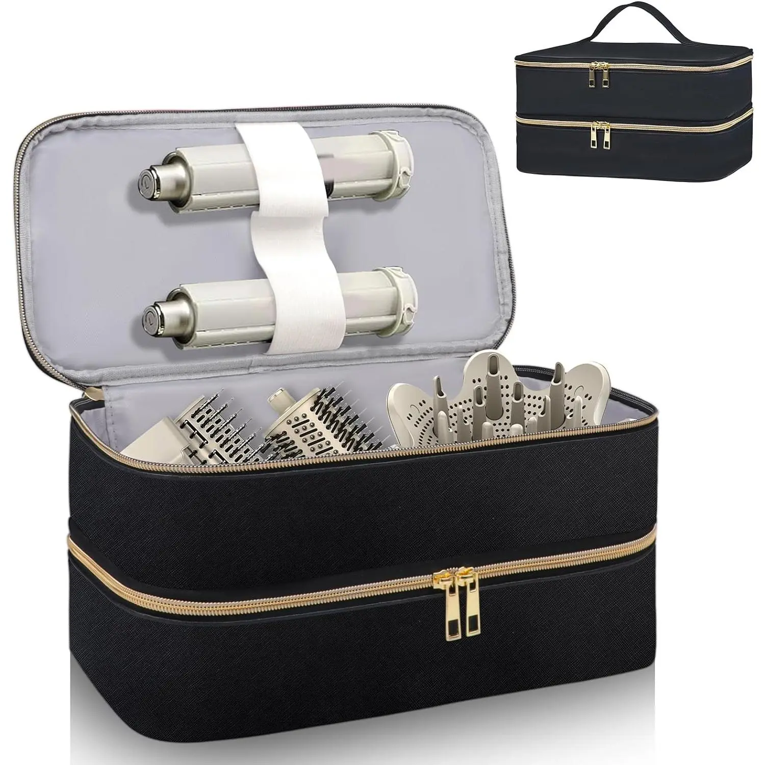 Double-Layer Carrying Case for Shark Flexstyle,Travel Carrying Case for Shark Flex Style, Double Layer Storage Case for Shark SpeedStyle Hair Dryer Attachments, Waterproof PU Leather Organizer Bag for Shark Flexstyle Airwrap Styler