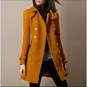 Women Wool Jacket Coat Autumn Winter 2025 Vintage Outerwear Double Breasted Turn Down Collar Office Lady Woolen Overcoat