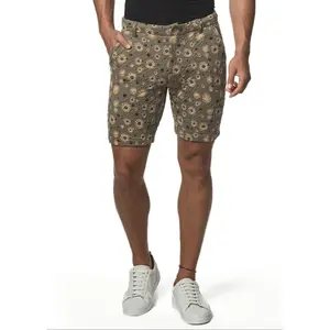 BEIGE/KHAKI FLORAL 8" INSEAM STRETCH KNIT JACQUARD SHORT PM-2523