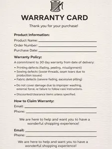 5-1 Warranty Card For Our T-Shirt, Sweatshirt, Hoodie