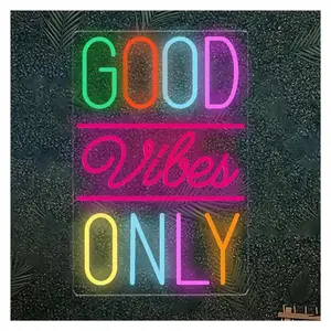 Sign Illuminated "Good Vibes Only"Neon Sign Wall Decor Dimmable Light For Bedroom Game Room Hotel Prom Nail Salon 40cmх26.5cm