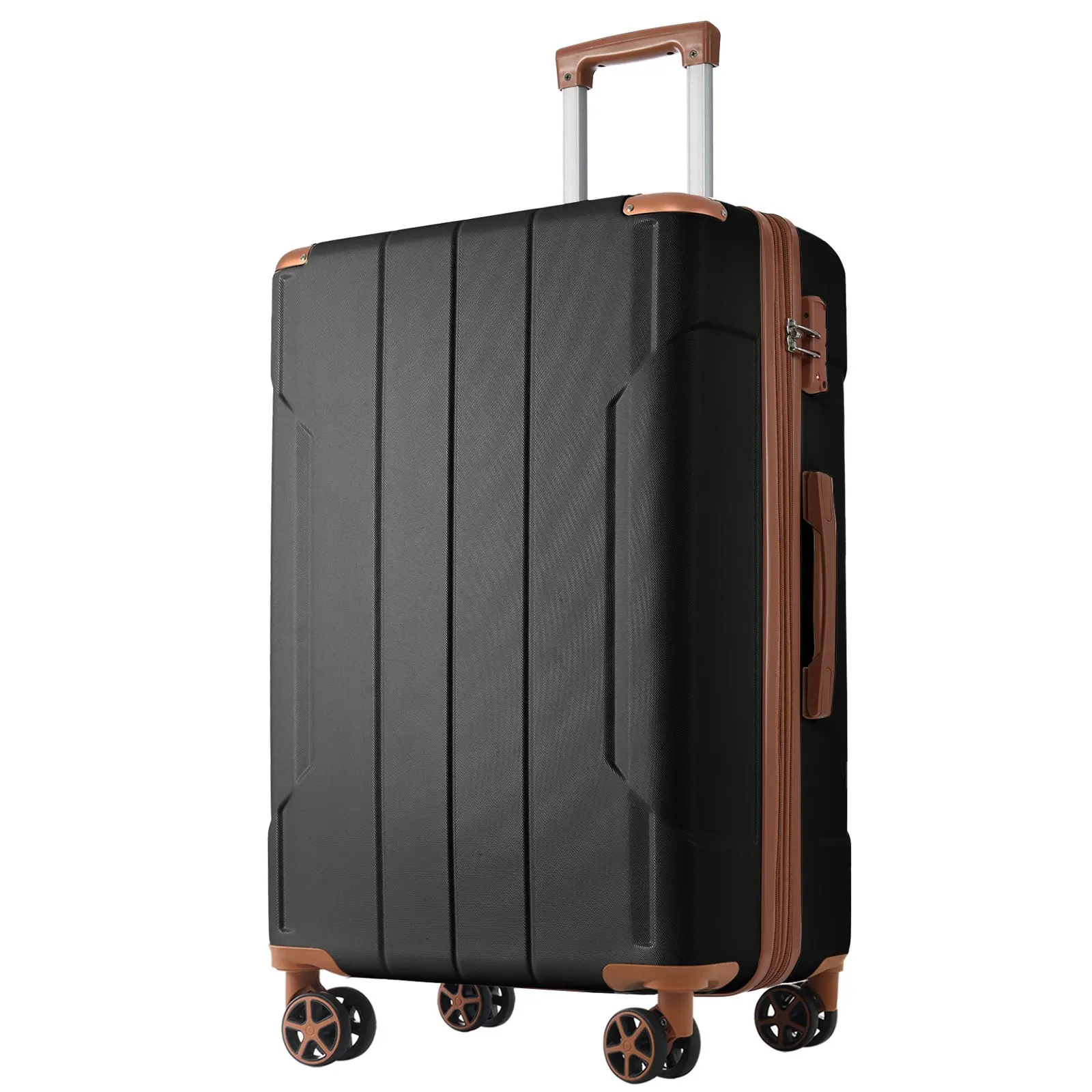 24 Inch Expandable Hardshell Luggage, Lightweight Durable ABS Checked Suitcase with TSA Lock, Double Quiet Universal Spinner Wheels, 3-Level Telescopic Handle & TPE Reinforced Carry Handles, Black Brown Travel Luggage for Long Trips