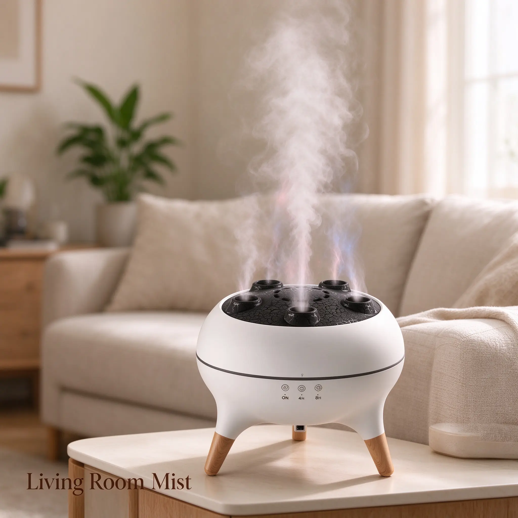 Cool Mist Humidifier with Aromatherapy Diffuser Function for Baby Nursery - Ultra-Quiet, 5-Outlet Mist, 4H/8H Timer, Volcano Rock Design