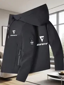 Men's Streetwear Giant Print Hooded Jacket, Fall & Winter New Premium Zip Pocket Coat, Casual Fashion Outdoor Sports Jacket