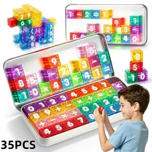 35pcs Magnetic Letter Blocks, Stem Learning Toy for Kids Aged 3+, Portable Alphabet Math Set, Montessori Gift for Boys and Girls