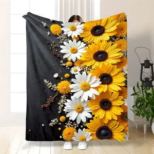 1 Extra Large Sunflower Floral Pattern Blanket-Thickened Flannel Sofa Bed Cover, Machine Washable And Colorfast, All-Season Soft&Cozy For Living Room, Bedroom, Patio Use-Pet Safe With Ample Area To Spread Out On-Ideal Christmas Home Decor 280GSM