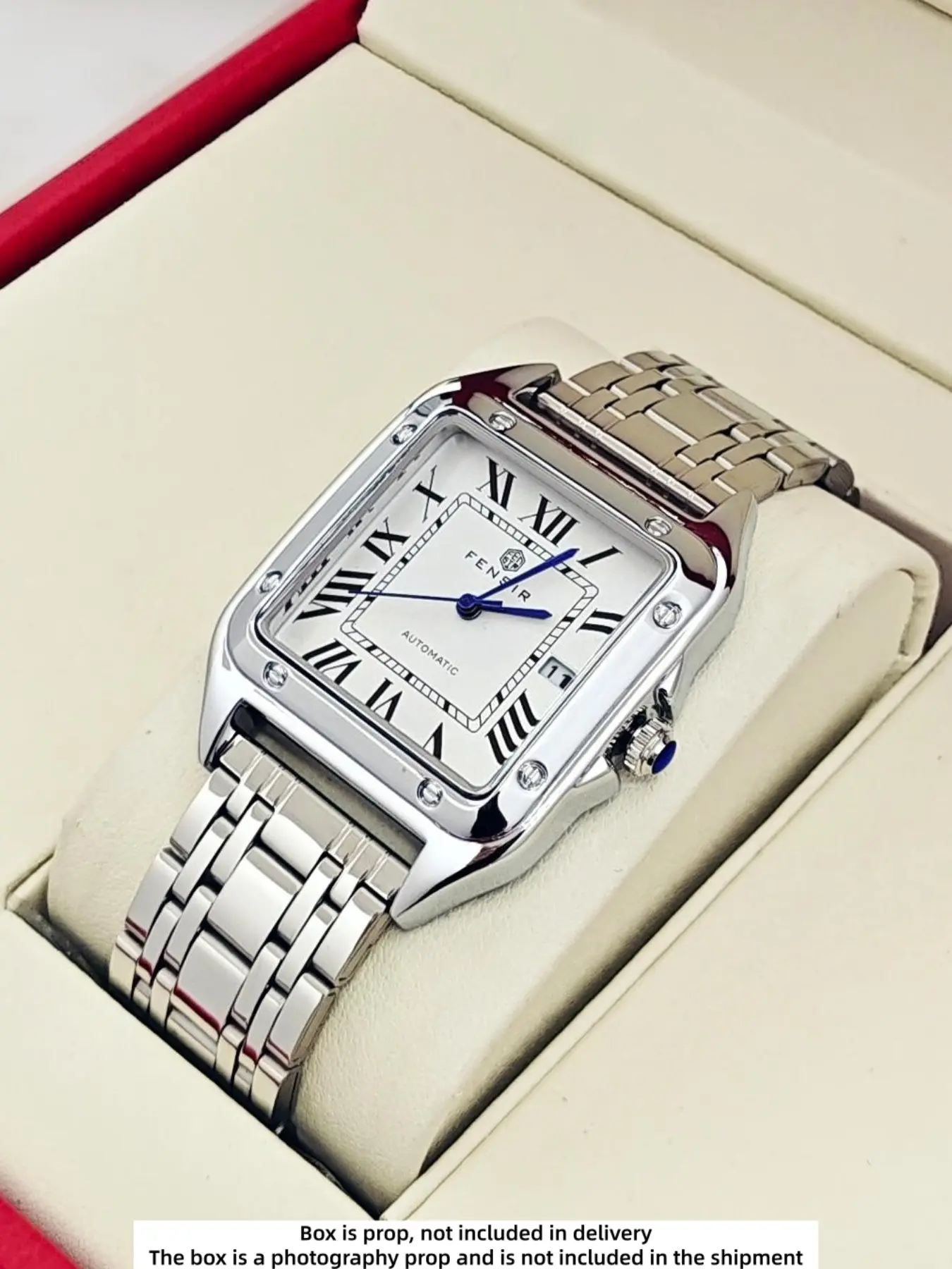 Top Luxury Santos Square Men's Watch, Stainless Steel Strap, Calendar Display, Fashion Business Casual, Valentine's Day Gift