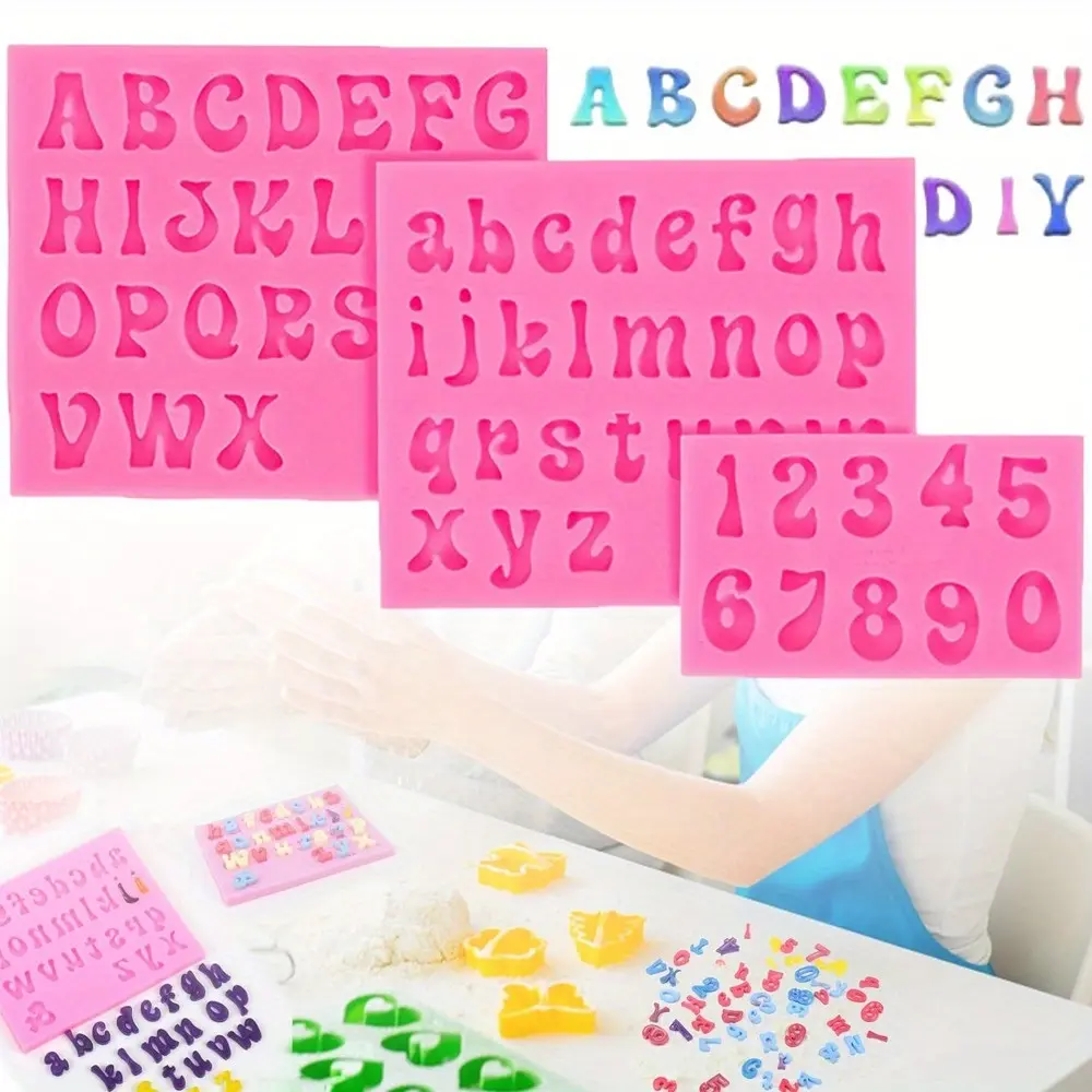 3pcs Letter Mold - Non-Stick Food-Grade Silicone Multi-Size Letters/Numbers Mold for Chocolate, Baking, Ideal for DIY Projects, Gift Ideas, Family Fun Kitchen Bakeware