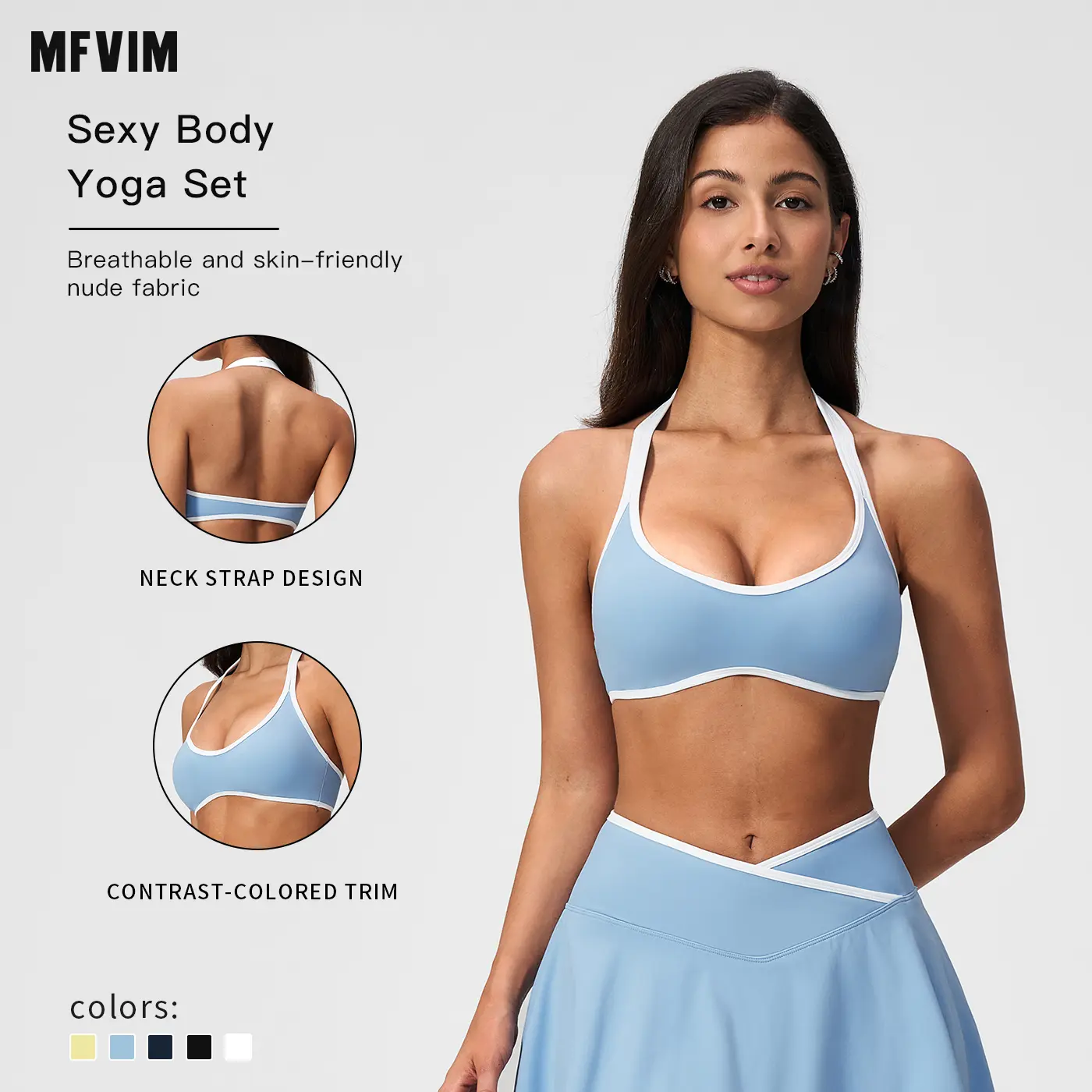 MFVIM Women's Halter Strappy Sports Bra - High-Stretch Push-Up Lift, Contrast Binding Trim, Breathable, Move with Ease Yoga Workout Bras for Yoga, Upper Body Workouts, All-Season Activewear