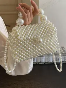 Fashionable and minimalist pearl woven bag, Bead Bags, women's casual crossbody bag shoulder bag, minimalist and niche, light luxury style women's bag, suitable for daily occasions such as commuting, shopping, gatherings, etc.