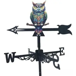 Metal Owl Series Rotating Iron Art Weathervane Wind Indicator, Decorative Weathercock for Roof Yard Garden Outdoor Decorations Accessories (Owl D)