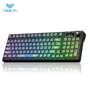 [Version 2.0]AULA F98Pro V3 Black Transparent Wireless Mechanical Keyboard, 99-Key Creamy Gasket Keyboard with Transparent Keycaps, Tri-Mode Bluetooth/2.4G/USB-C, RGB Backlit Gaming Office Keyboard