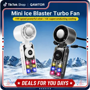 Qawtor 2026 Refrigeration Handheld Turbo Fan, 3600mAh Battery Operated, Up to 12 Working Hours, 199-Level Stepless Control with Digital Display, 5-in-1 Handheld/Neck/Desktop Cooling Fan for Travel, Dorm & Office, DealsforYouDays ,SummerWims