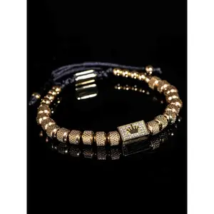 Vintage Stainless Steel Zirconia Crown Motif Bracelet, Handwoven Beaded Adjustable Slider Bracelet, Trendy Men’s Party Wear Fashion Accessory, Adjustable Slider Bracelets