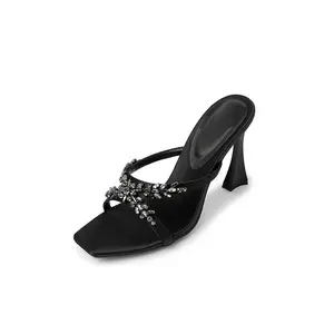 Women's Black Rhinestone High-Heel Sandals – Elegant & Sexy