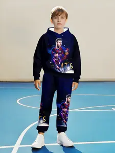 Messi & Ronaldo Hoodie Set, Fan Exclusive Sports Casual Two-Piece, Boy Toddler Fashion, Fall&winter Regular Fit, Random Print, Sweatshirts, Hoodies
