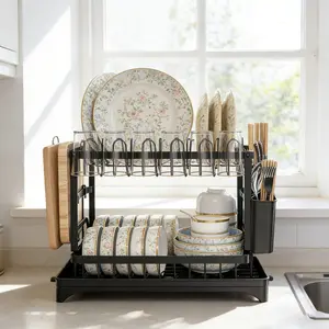 Black2-Tier Kitchen Dish Drying RackI Organize Your Dishes inStyle