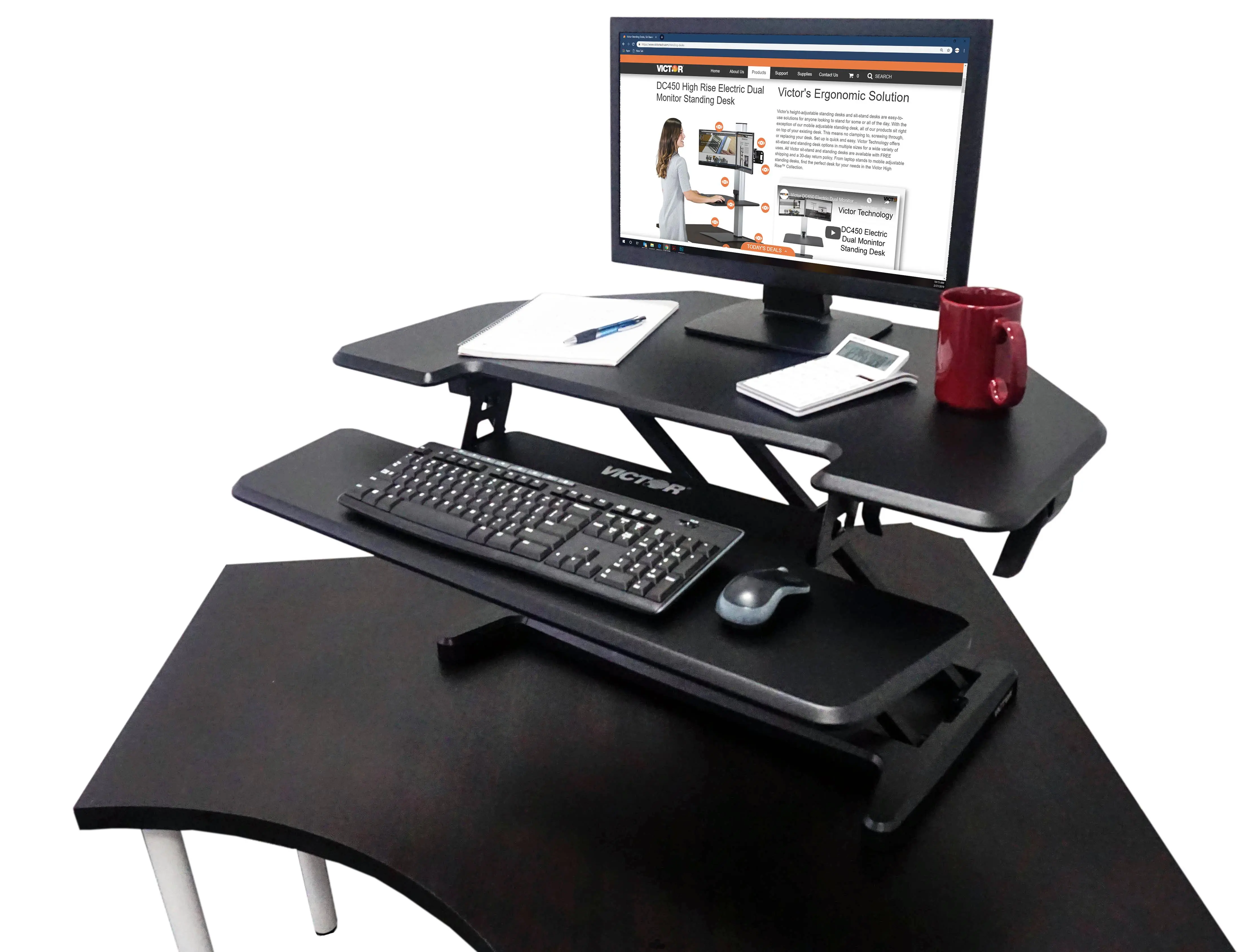 VICTOR® High Rise™ Adjustable Height Corner Standing Desk with Removable Keyboard Tray