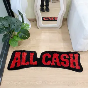 "ALL CASH" Letter Pattern Tufted Doormat – Indoor/Outdoor Floor Mat for Entryway, Shop Front & Living Room | Bold Graphic Design, Plush Durable Texture, Non-Slip Tufted Rug for Stylish Decor & Dirt Trapping