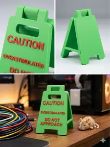 Caution Overstimulated Desk Sign -Green Sign with Red Text, Gift for CoworkersBoss & Employees, Mini Novelty Funny Desk Sign, Mini Humorous Prank Gift for Colleagues Boss, Office Home Decor