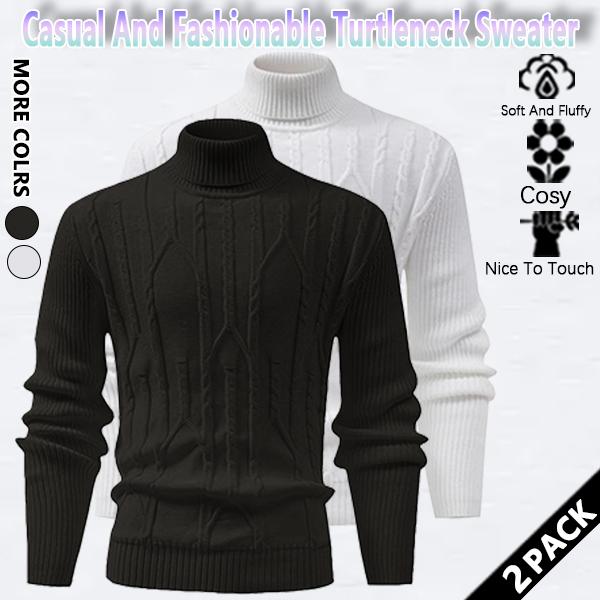 Men's regular textured turtleneck sweater, casual long-sleeved top for autumn and winter, fashionable men's everyday knitwear.