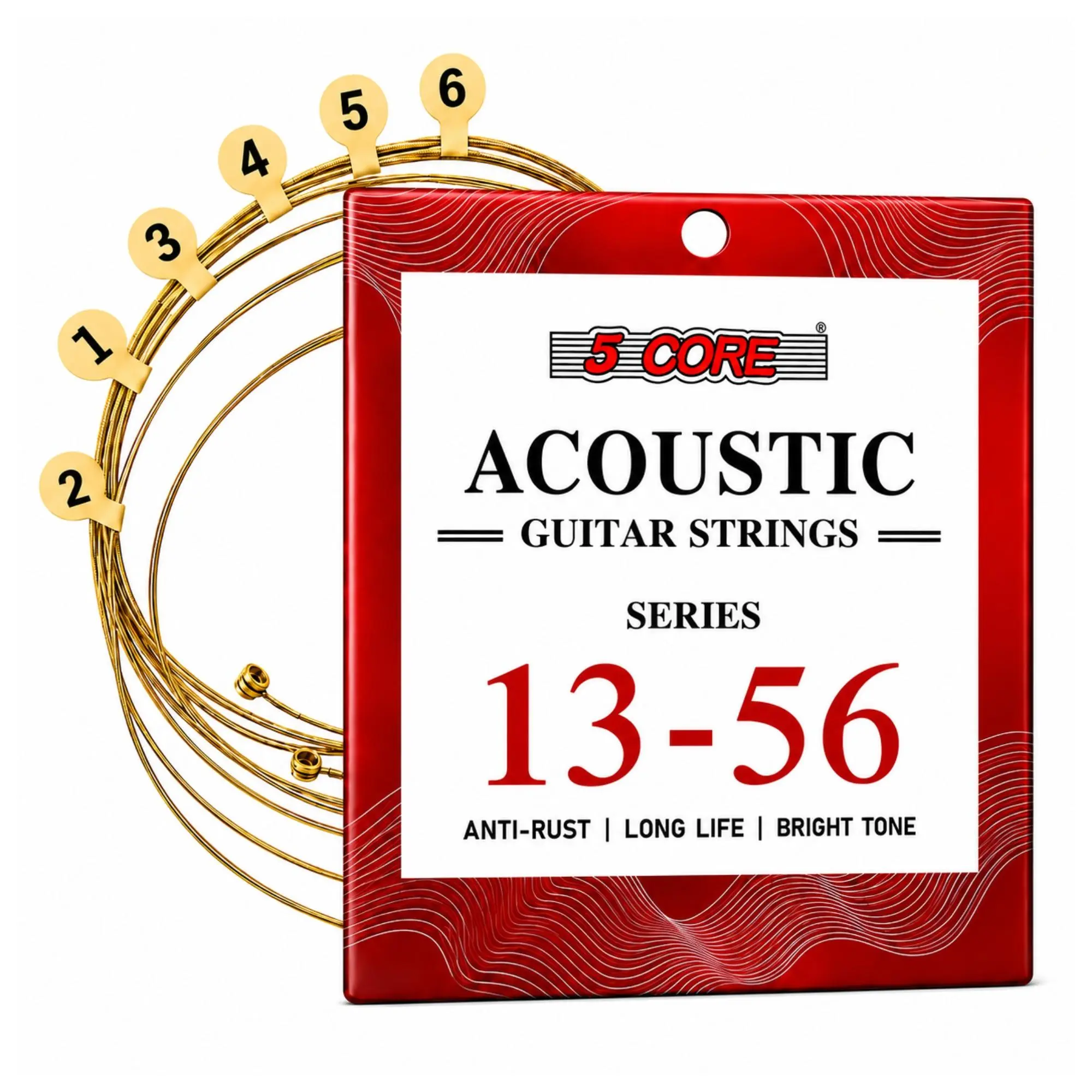 5 Core Acoustic Guitar 6 String Set Medium Gauge Steel Carbon Core Bright Powerful Tone Heavy Duty Alloy