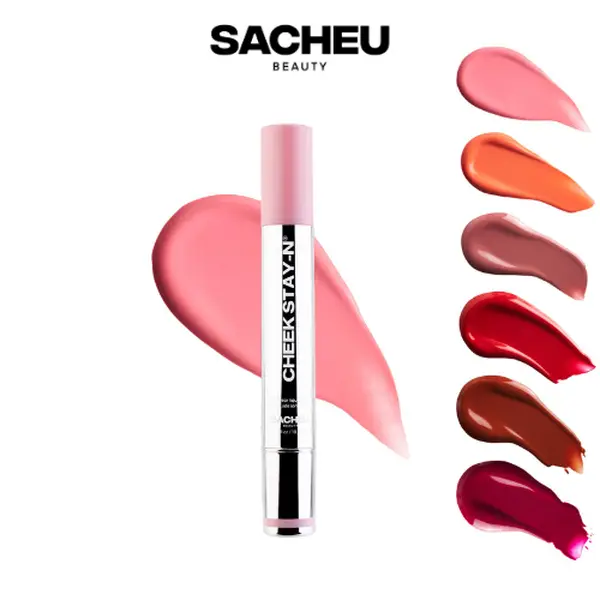 sacheu Cheek STAY-N blush - All-day Liquid Blush Tint Makeup - Long-lasting, buildable, ultra-blendable dewy blush - Comes in Rose Peach and others