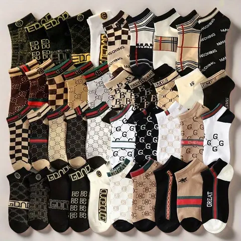 Women's Cotton-Blend Antislip Geometric Checker Print Casual Ankle Socks 10-Pair Pack - Soft, Durable, Breathing Feature, Bold Text & Illustration Graphic, Reinforced Heel & Toe, Anti-Sweat, Ideal for Daily Wear, Socks Pairs Gift Option, Random Assortment