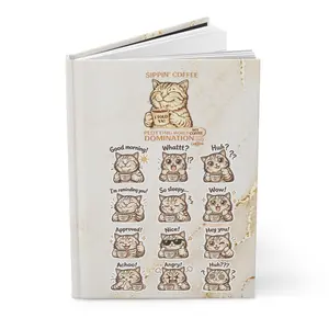 Cute Coffee Cat Emoticons Hardcover Journal | Notebook, Marble Cover