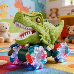 Remote Control Electric Dinosaur Toy, Spray Effect, Light & Music, 360° Rotation, Stem Educational Gift for Kids Ages 3-8