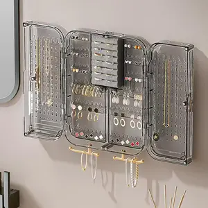 Transparent Jewelry Storage Box, Multi-Functional Organizer for Earrings Necklaces Rings, Portable Dustproof Display Case at Home