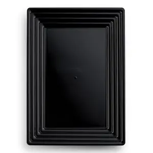 11" x 16" Black Rectangular with Groove Rim Plastic Serving Trays