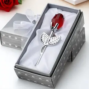 Rose Design Wine Stopper, Creative Glass Rose Ornament with Gift Box, Desktop Decoration for Home Living Room Bedroom Dining Room, Themed Gift Box